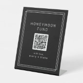 Signe De Table AVERS Black Modern QR Code Mariage Honeymoon Fund (Recto)