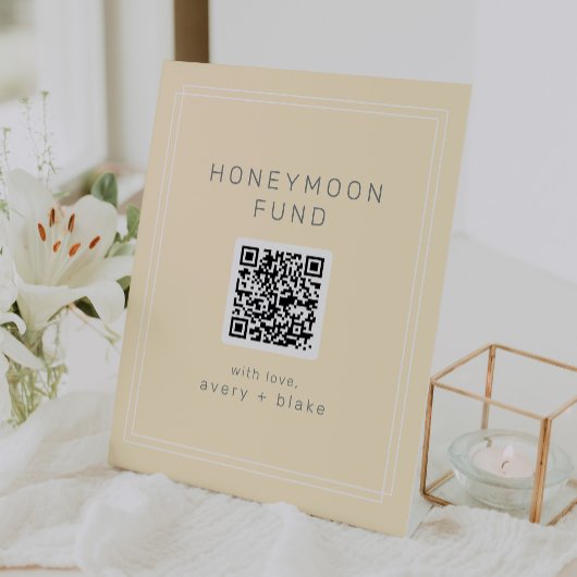Signe De Table AVERS simple Jaune QR Code Mariage Honeymoon Fund