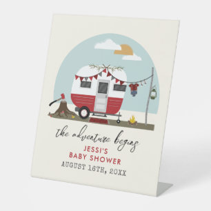 Signe De Table Baby shower Adventure Camper Rouge Lumberjack