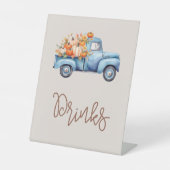 Signe De Table Baby shower Automne Bleu Citrouille Camion Boisson (Recto)