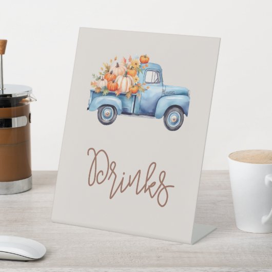 Signe De Table Baby shower Automne Bleu Citrouille Camion Boisson (In SItu)