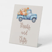 Signe De Table Baby shower Automne Bleu Citrouille Camion Livres (Recto)