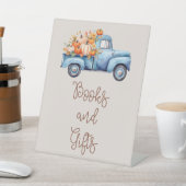 Signe De Table Baby shower Automne Bleu Citrouille Camion Livres  (In SItu)