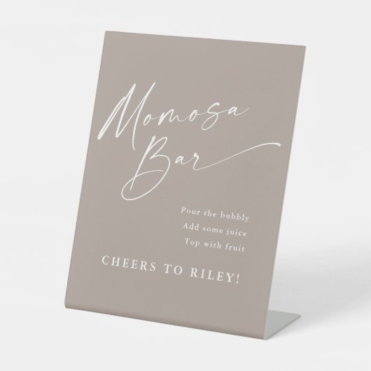 Signe De Table Baby shower bar Mimosa à script simple (Recto)
