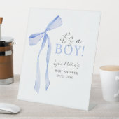 Signe De Table Baby shower Bleu Bow Invitation, Baby shower garço (In SItu)