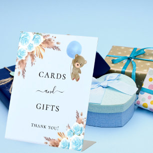 Signe De Table Baby shower bleu teddy pampas cartes d'herbe cadea