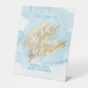 Signe De Table Baby shower Blue Gold Aquarelle GARY