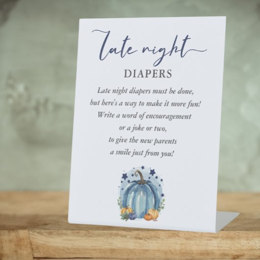 Signe De Table Baby shower Citrouille bleu sucré Late Night Diape