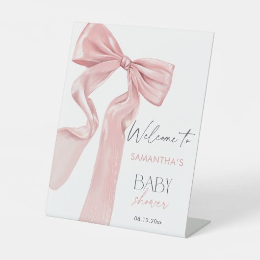 Signe De Table Baby shower Coquette élégant Bow rose Bienvenue (Recto)