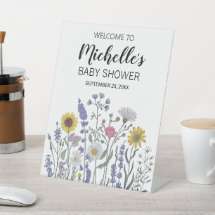 Signe De Table Baby shower d'accueil Fleur sauvage moderne et ten