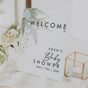 Signe De Table Baby shower d'accueil vert et or moderne