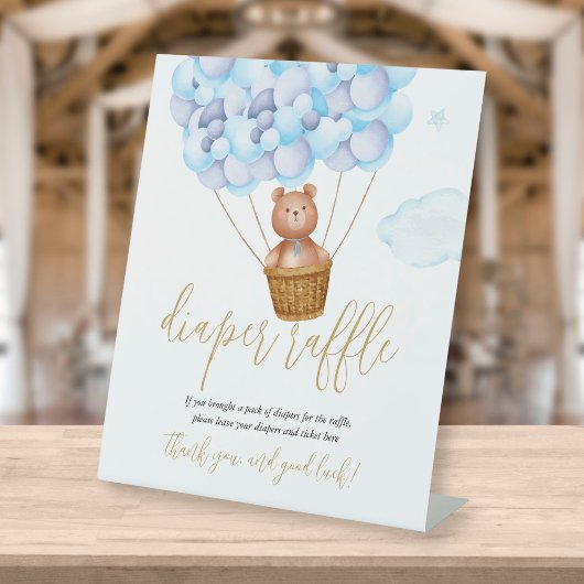 Signe De Table Baby shower de ballons bleu de l'ours en peluche