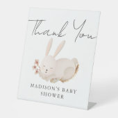 Signe De Table Baby shower de calligraphie de lapin doux Merci (Recto)