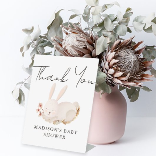 Signe De Table Baby shower de calligraphie de lapin doux Merci