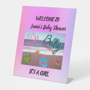 Signe De Table Baby shower de critère de mer Arrière - plan rose