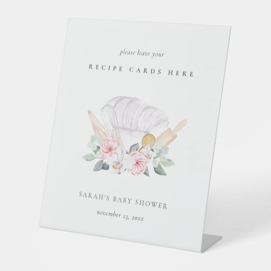 Signe De Table Baby shower de la carte de recette Floral Casquett (Recto)