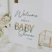 Baby shower de lettres vertes et or Bienvenue
