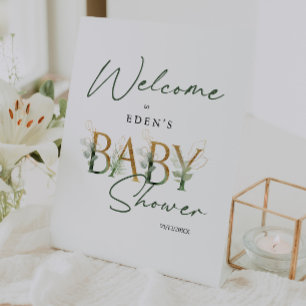 Signe De Table Baby shower de lettres vertes et or Bienvenue
