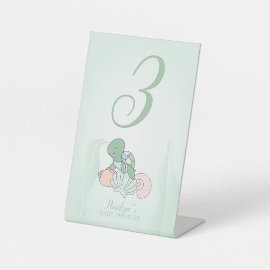 Signe De Table Baby shower de tortue de mer douce Numéro de table (Recto)