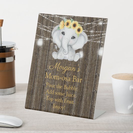 Signe De Table Baby shower de tournesols d'éléphants rustiques Mo (In SItu)