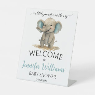 Signe De Table Baby shower d'éléphants bleus Welcome Piédestal