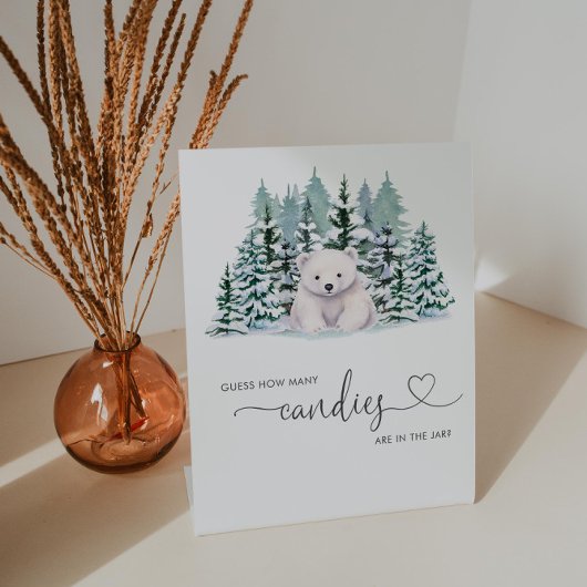 Signe De Table Baby shower D'Hiver De L'Ours Polaire Devinez Comb