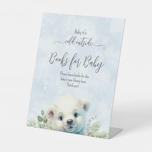 Signe De Table Baby shower d'hiver de neige bleu ours polaire (Recto)