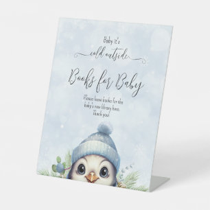 Signe De Table Baby shower d'hiver de Pingouin de garçon bleu mou