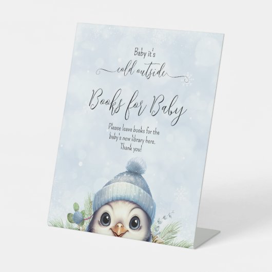 Signe De Table Baby shower d'hiver de Pingouin de garçon bleu mou (Recto)