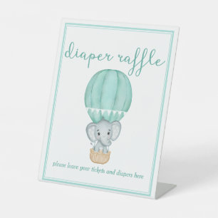 Signe De Table Baby shower éléphant vert de la couche Raffle