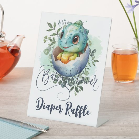 Signe De Table Baby shower Feuille Dinosaur Oeuf Cute Aquarelle (In SItu)