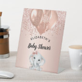 Signe De Table Baby shower fille éléphant rose ballons d'or (In SItu)