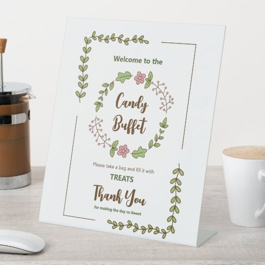 Signe De Table Baby Shower Fleurs Roses et Feuilles Vertes (In SItu)