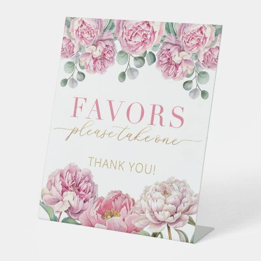 Signe De Table Baby shower Floral rose et or "Please Take One" (Recto)