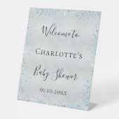 Signe De Table Baby shower garçon argent bleu parties scintillant (Recto)