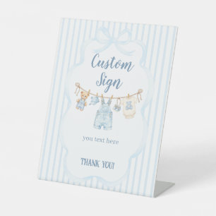 Signe De Table Baby Shower Garçon Moderne Rayure Jean Bleu