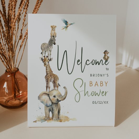 Signe De Table Baby shower Jungle Safari Animaux Bienvenue