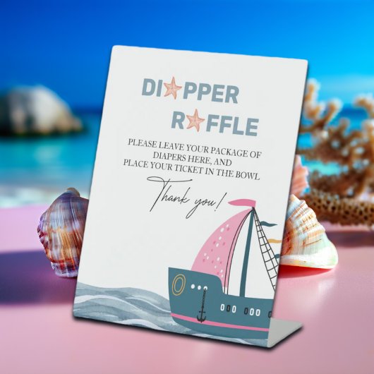 Signe De Table Baby shower nautique rose carreau