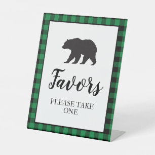 Signe De Table Baby shower Ours Vert Plaid Faveur