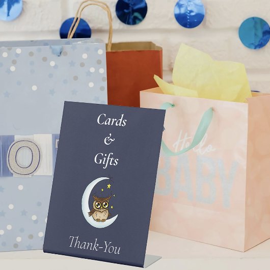 Signe De Table Baby shower Owl Moon Blue Cute Stars