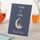 Signe De Table Baby shower Owl Moon Blue Cute Stars (In SItu)