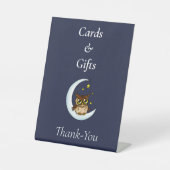 Signe De Table Baby shower Owl Moon Blue Cute Stars (Recto)