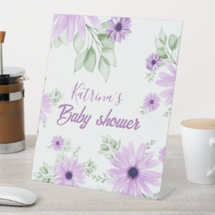 Signe De Table Baby shower personnalisé de fleurs d'aquarelle vio