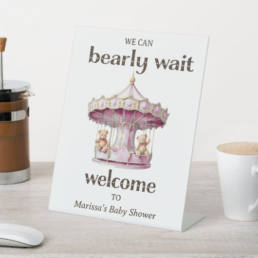 Signe De Table Baby shower pour fille jumelle Teddy Bear Bienvenu (In SItu)