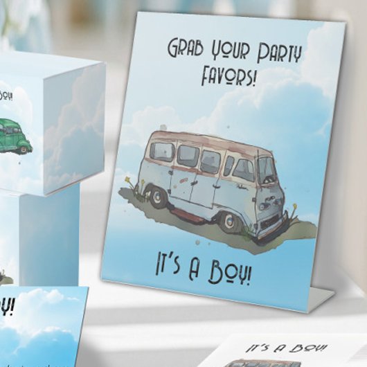Signe De Table Baby shower pour un garçon, fourgonnette