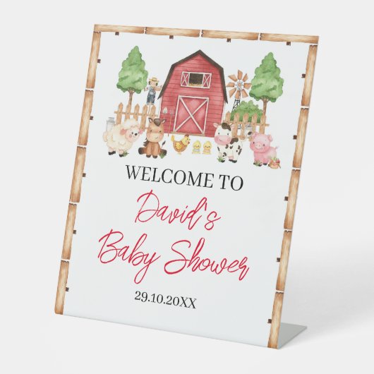Signe De Table Baby shower Red Farm Animaux (Recto)
