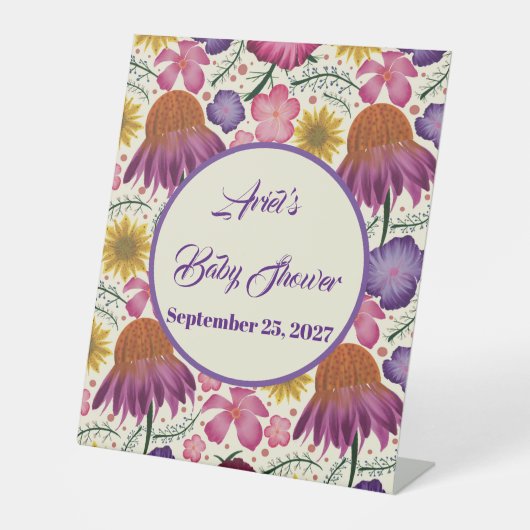 Signe De Table Baby shower rose Fleur sauvage enchanteur (Recto)