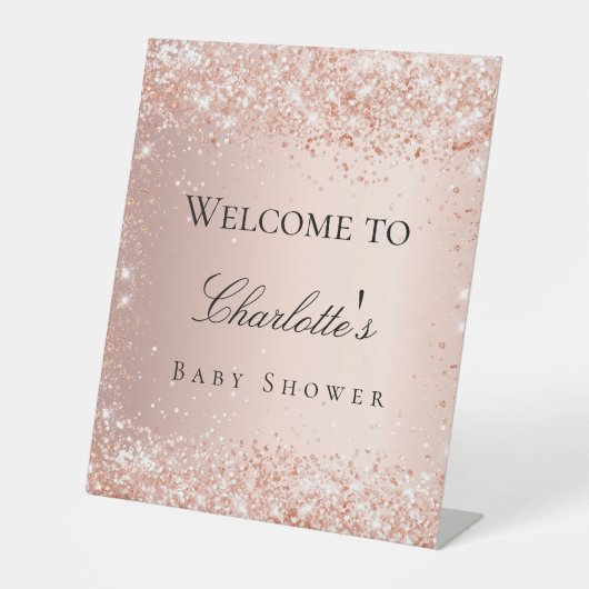 Signe De Table Baby shower rose or blush accueil (Recto)