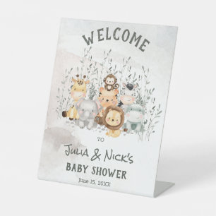 Signe De Table Baby shower Safari Animaux Welcome Piédestal Signa