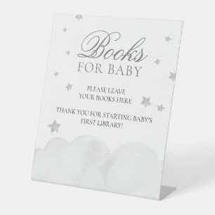 Signe De Table Baby shower Star Grey Blue Livres Pour Baby Pedest